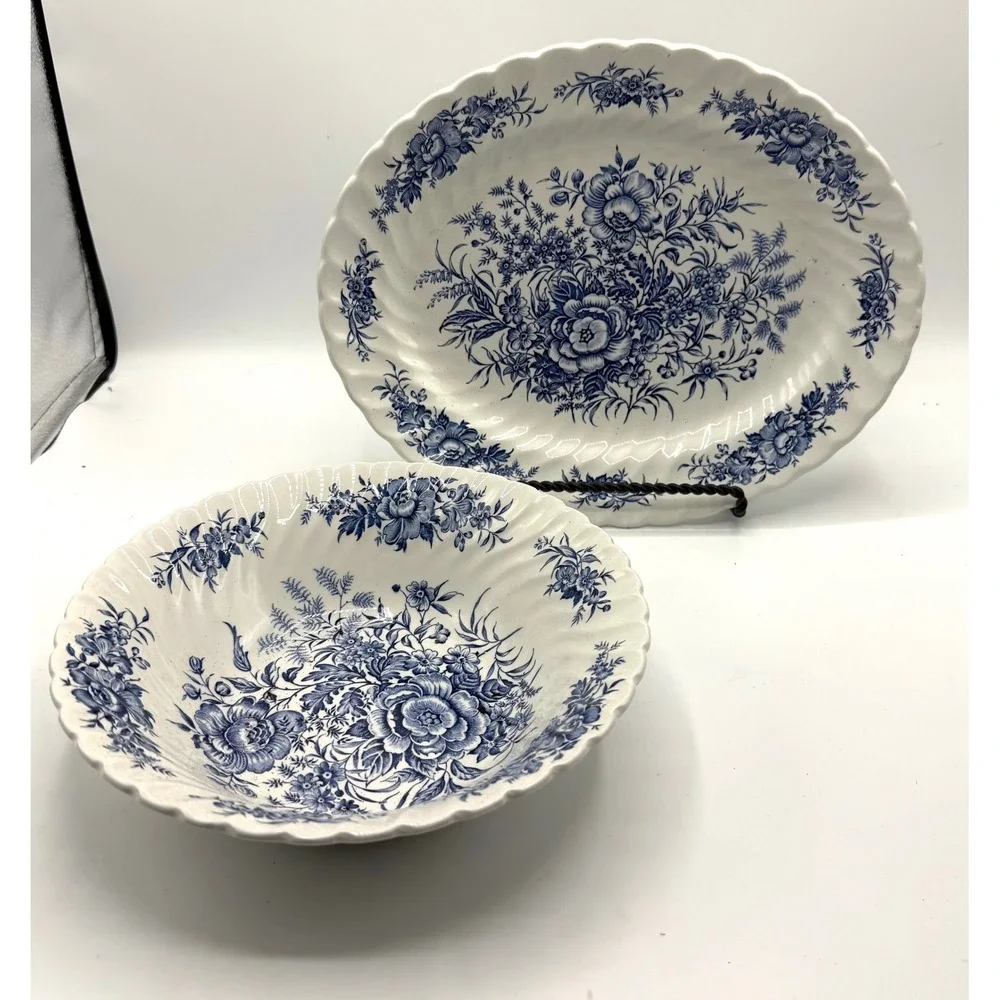 Beacon Hill Hostess Tableware Blue Floral Ironstone Serving Platter Bowl England